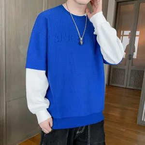 Patchwork Round Neck Faux Two-Piece Sweatshirt