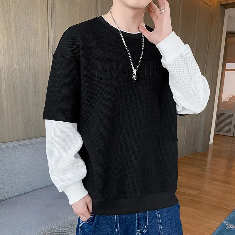 Patchwork Round Neck Faux Two-Piece Sweatshirt