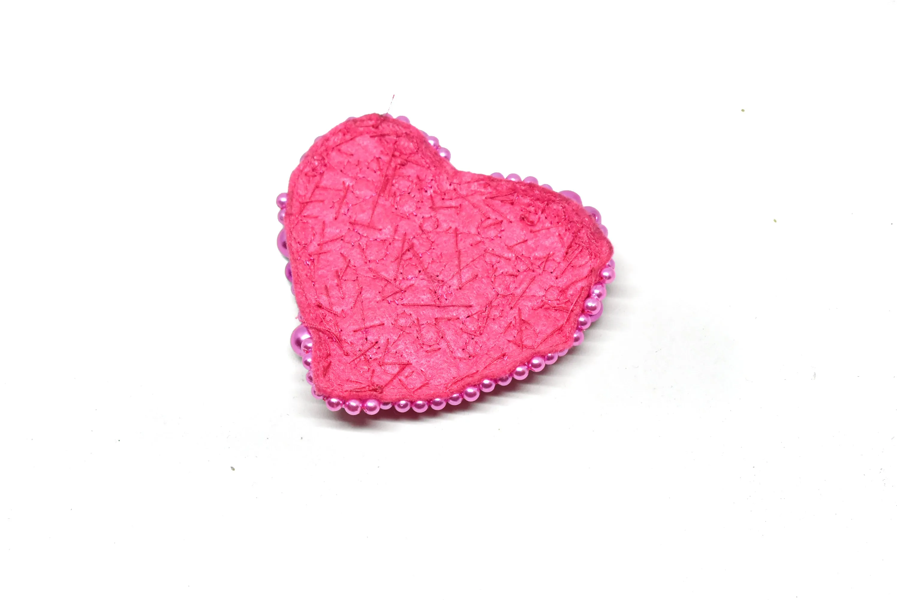 Pink Heart Applique with Beads and Rhinestone | Hot Pink Rhinestone Heart Applique | Cute Rhinestone Beaded Heart Applique