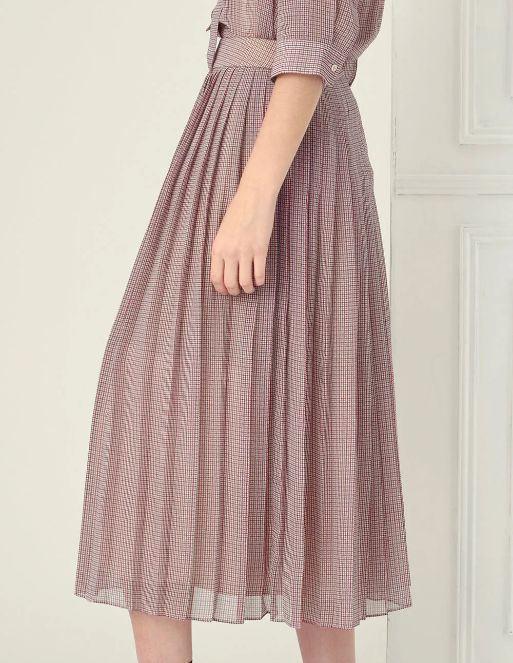 Pink Houndstooth Pleated Skirt