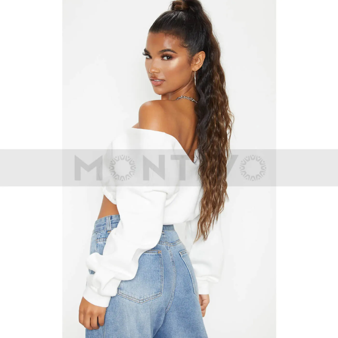 PTL White Crop Off Shoulder Sweatshirt