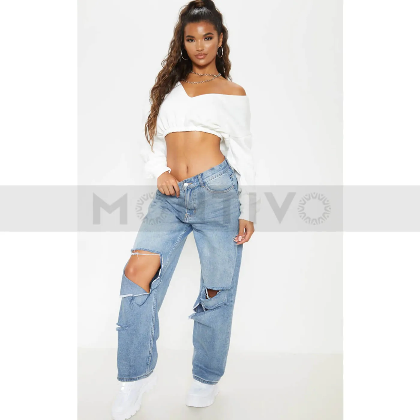 PTL White Crop Off Shoulder Sweatshirt