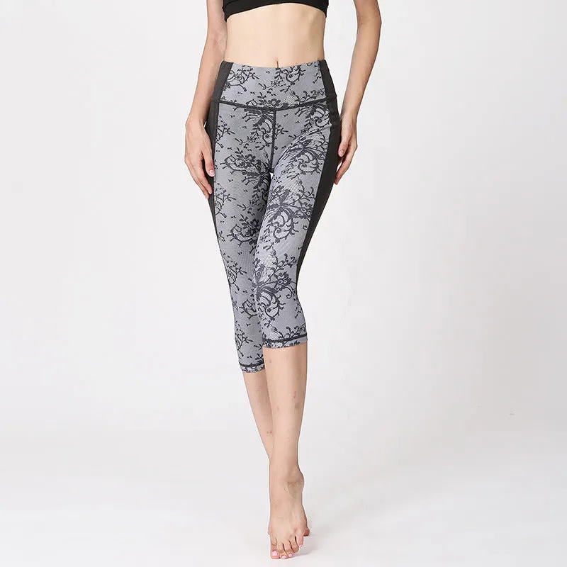 Quick-drying yoga printed pants sports outdoor bottoming cropped pants