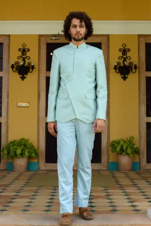 RAMEY -  Organic Cotton Dobby  Blue Jodhpuri paired with Vegan Silk  trouser set