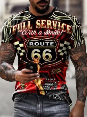 Retro Beauty Service Gas Station Print T-Shirt