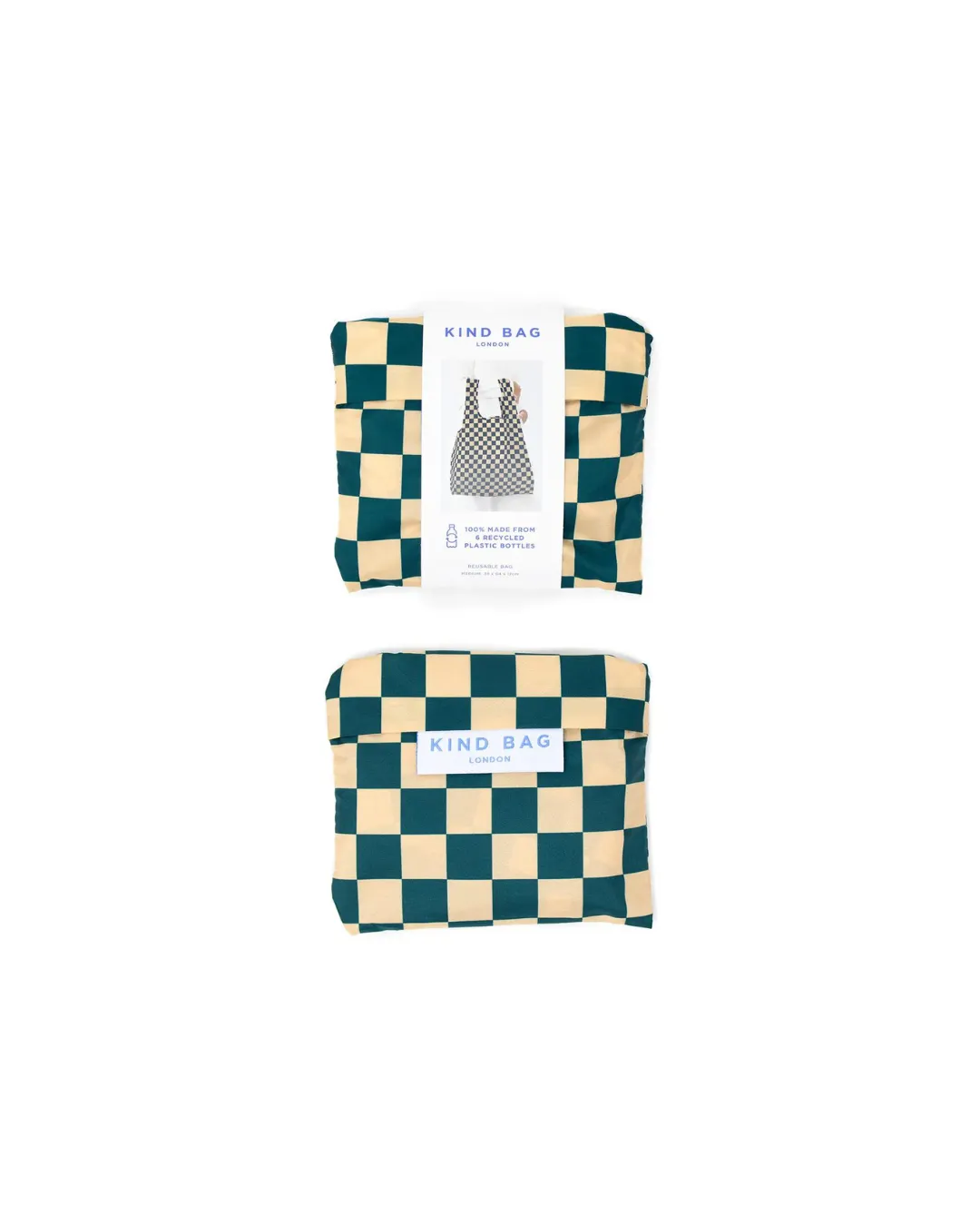 Reusable Bag Checkerboard Teal And Beige M