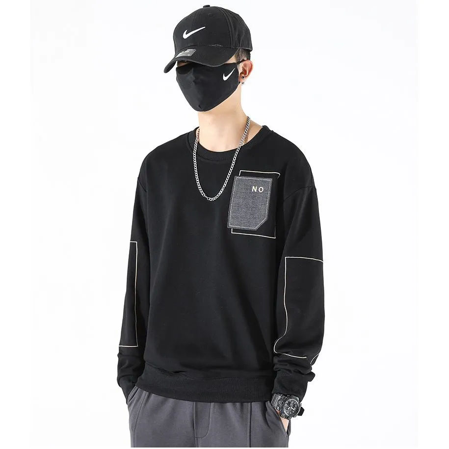 Round Neck Loose Fit Pocket Print Men's Sweatshirt