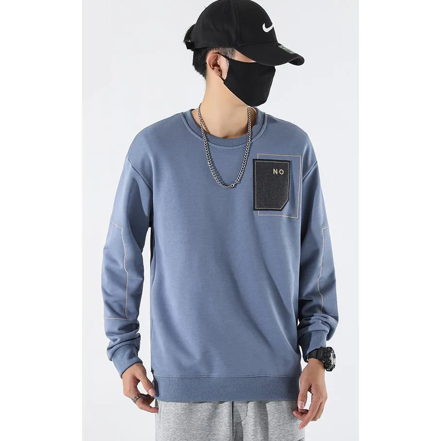 Round Neck Loose Fit Pocket Print Men's Sweatshirt