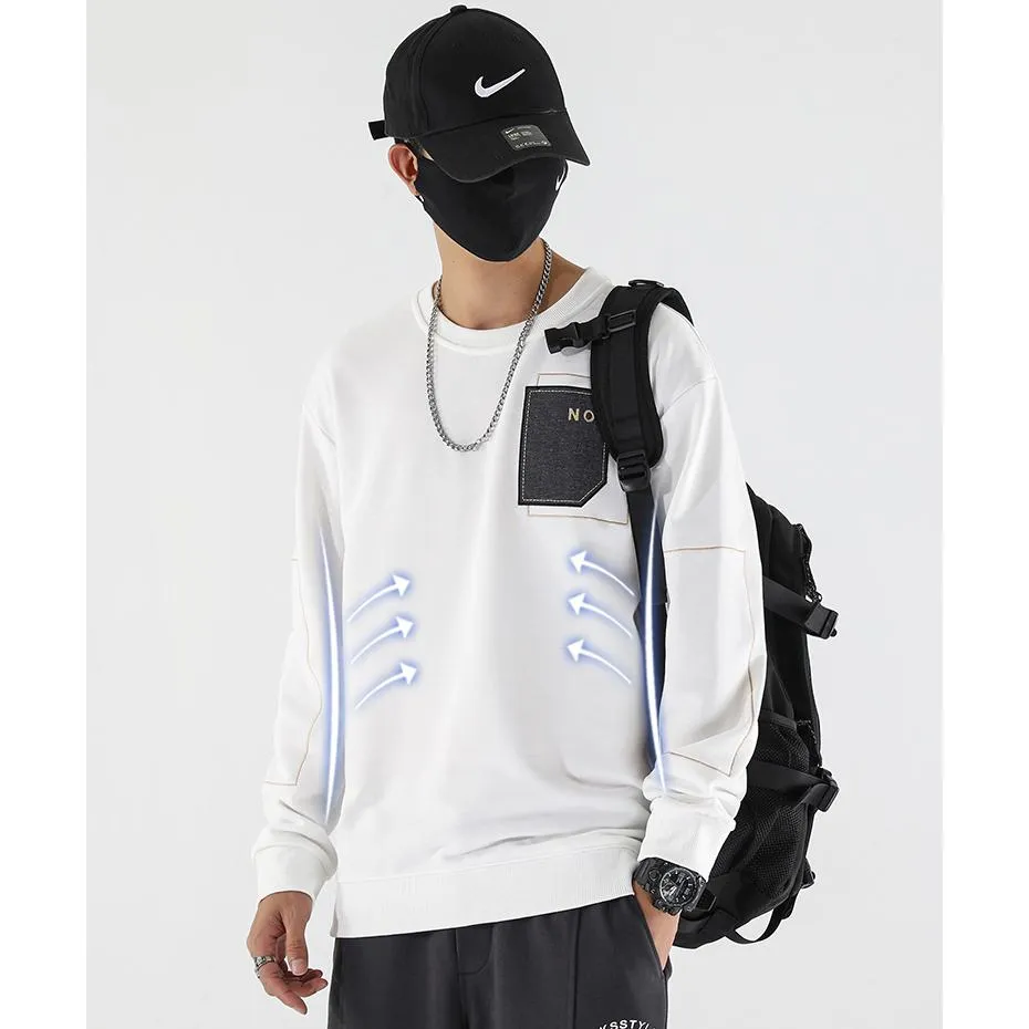 Round Neck Loose Fit Pocket Print Men's Sweatshirt