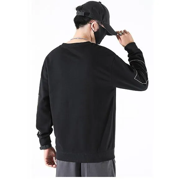 Round Neck Loose Fit Pocket Print Men's Sweatshirt