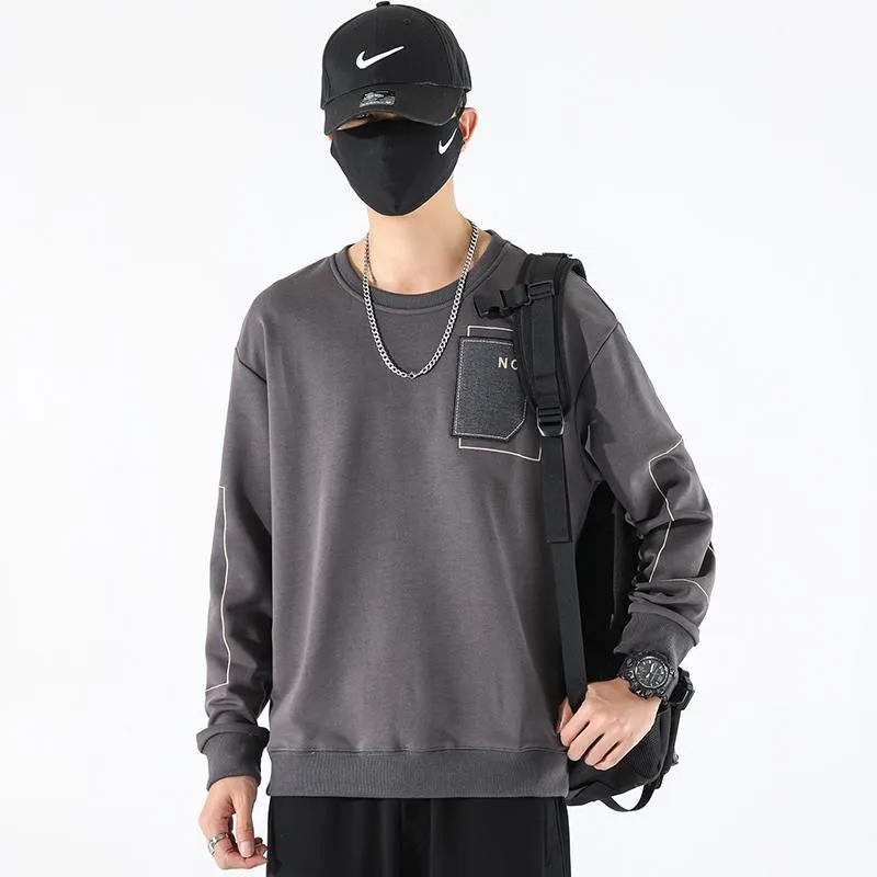 Round Neck Loose Fit Pocket Print Men's Sweatshirt