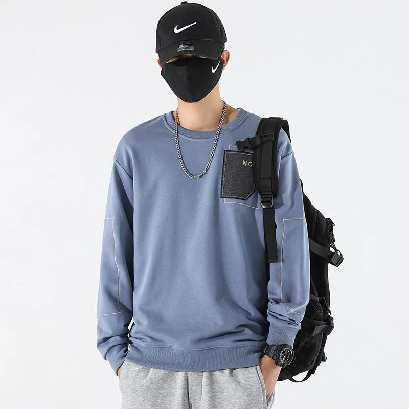 Round Neck Loose Fit Pocket Print Men's Sweatshirt