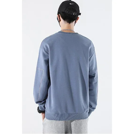 Round Neck Loose Fit Pocket Print Men's Sweatshirt