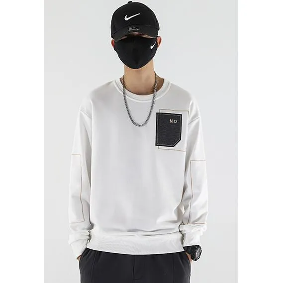 Round Neck Loose Fit Pocket Print Men's Sweatshirt