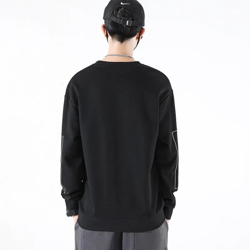 Round Neck Loose Fit Pocket Print Men's Sweatshirt