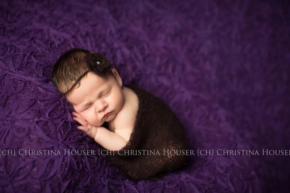 SET Dark Brown Mohair Knit Baby Wrap and Headband