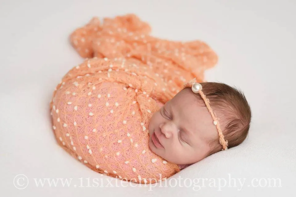 SET Peach Coral Popcorn Stretch Knit Baby Wrap and Headband