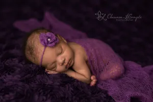 SET Purple Mohair Knit Baby Wrap and Headband