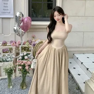 Slimming Cinched Waist Sleeveless Backless Dress