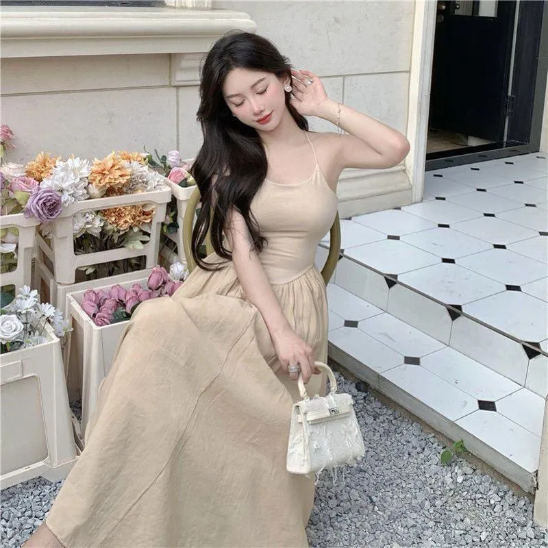 Slimming Cinched Waist Sleeveless Backless Dress