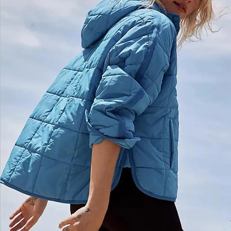 Solid Color Padded Jacket For Women. Long Sleeves Hooded Pullovers.