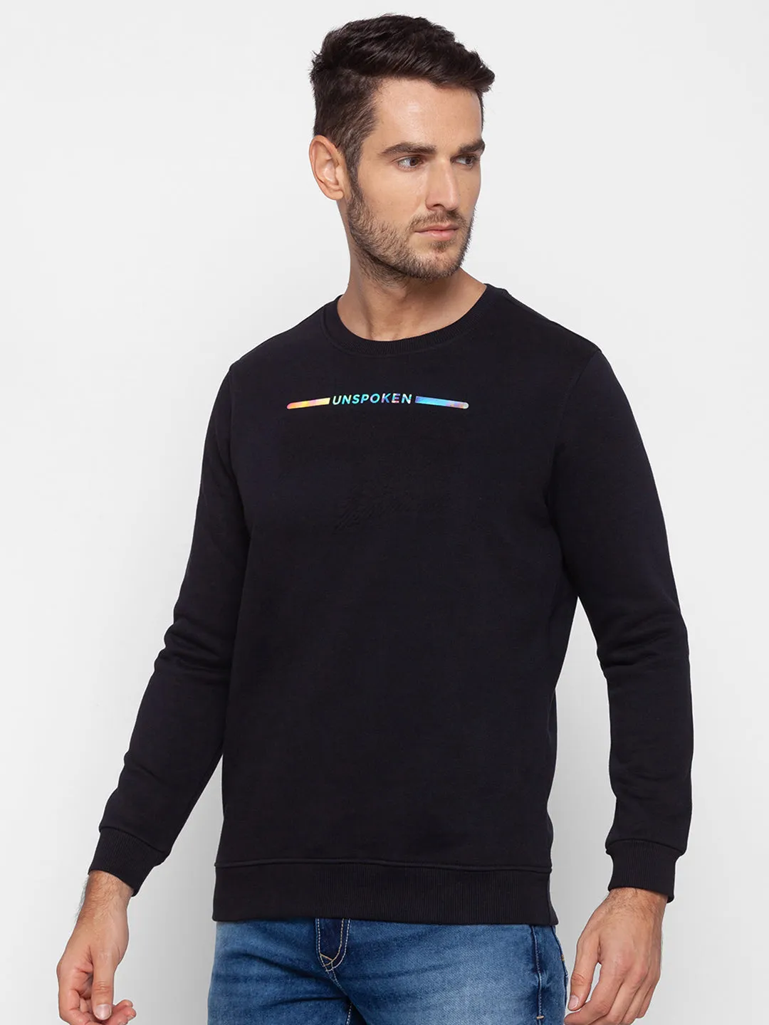 Spykar Black Cotton Sweatshirt For Men