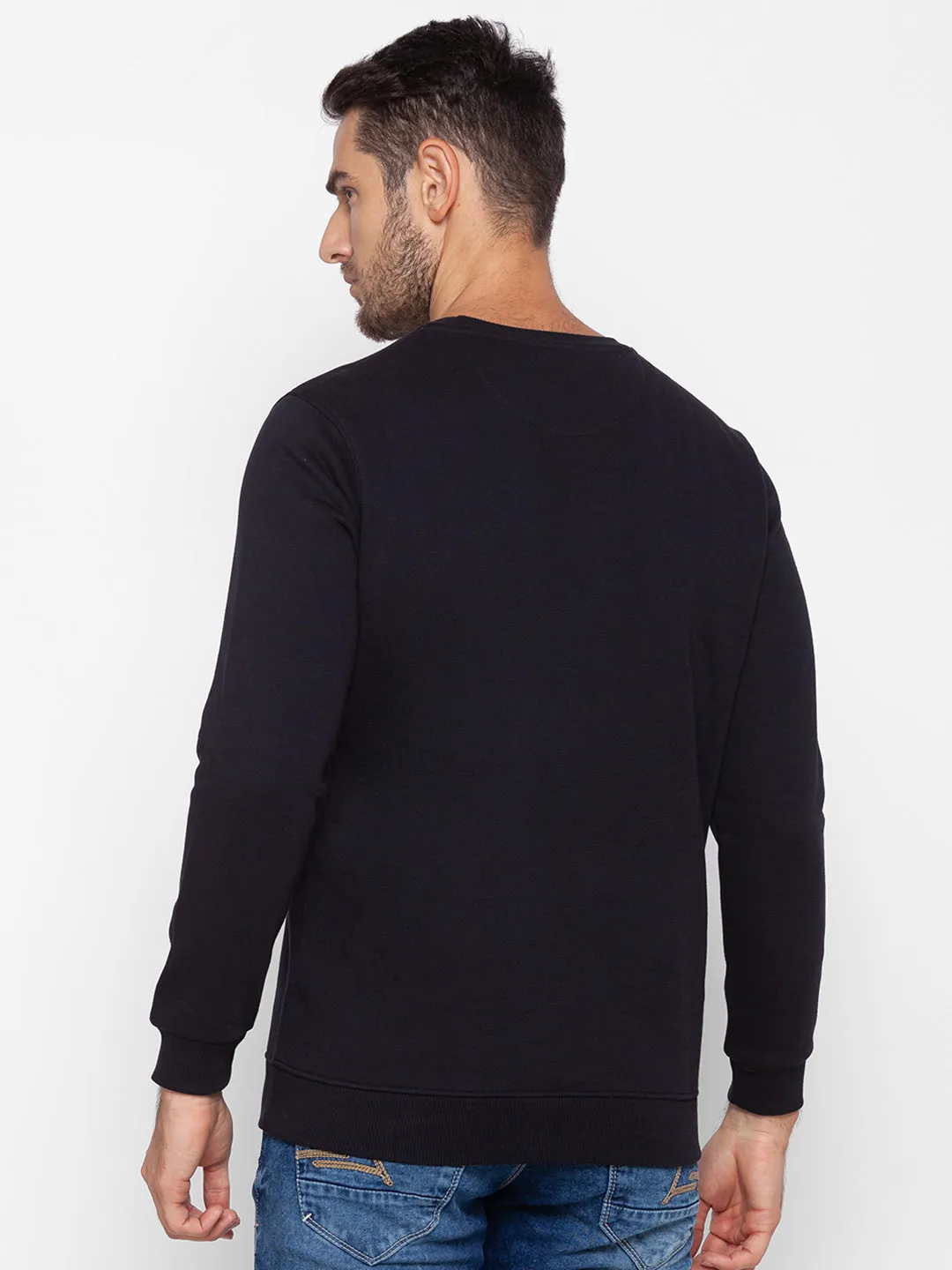 Spykar Black Cotton Sweatshirt For Men