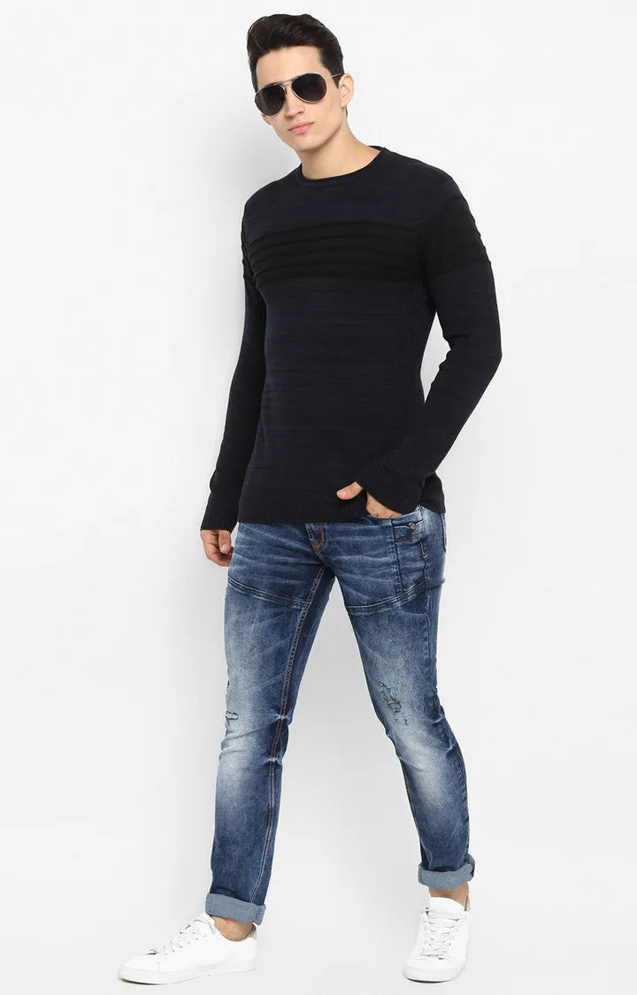 Spykar Black Melange Slim Fit Sweatshirts