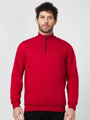 Spykar High Neck Full Sleeve Red Sweatshirt For Men