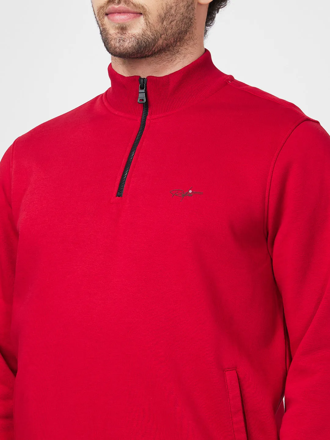 Spykar High Neck Full Sleeve Red Sweatshirt For Men