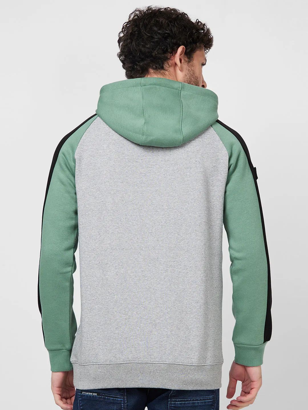 Spykar Hooded Full Sleeve Grey Sweatshirt For Men