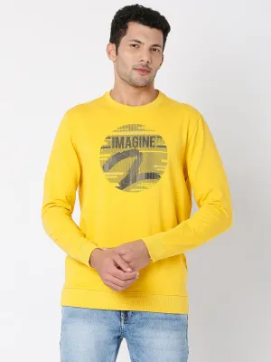 Spykar Men Mustard Cotton Full Sleeve Round Neck Sweatshirt