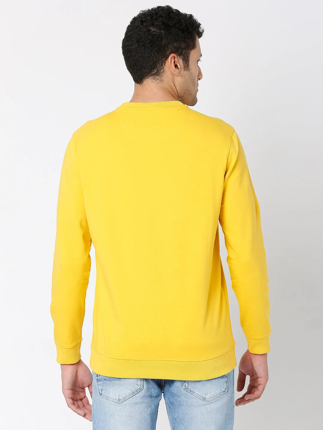 Spykar Men Mustard Cotton Full Sleeve Round Neck Sweatshirt