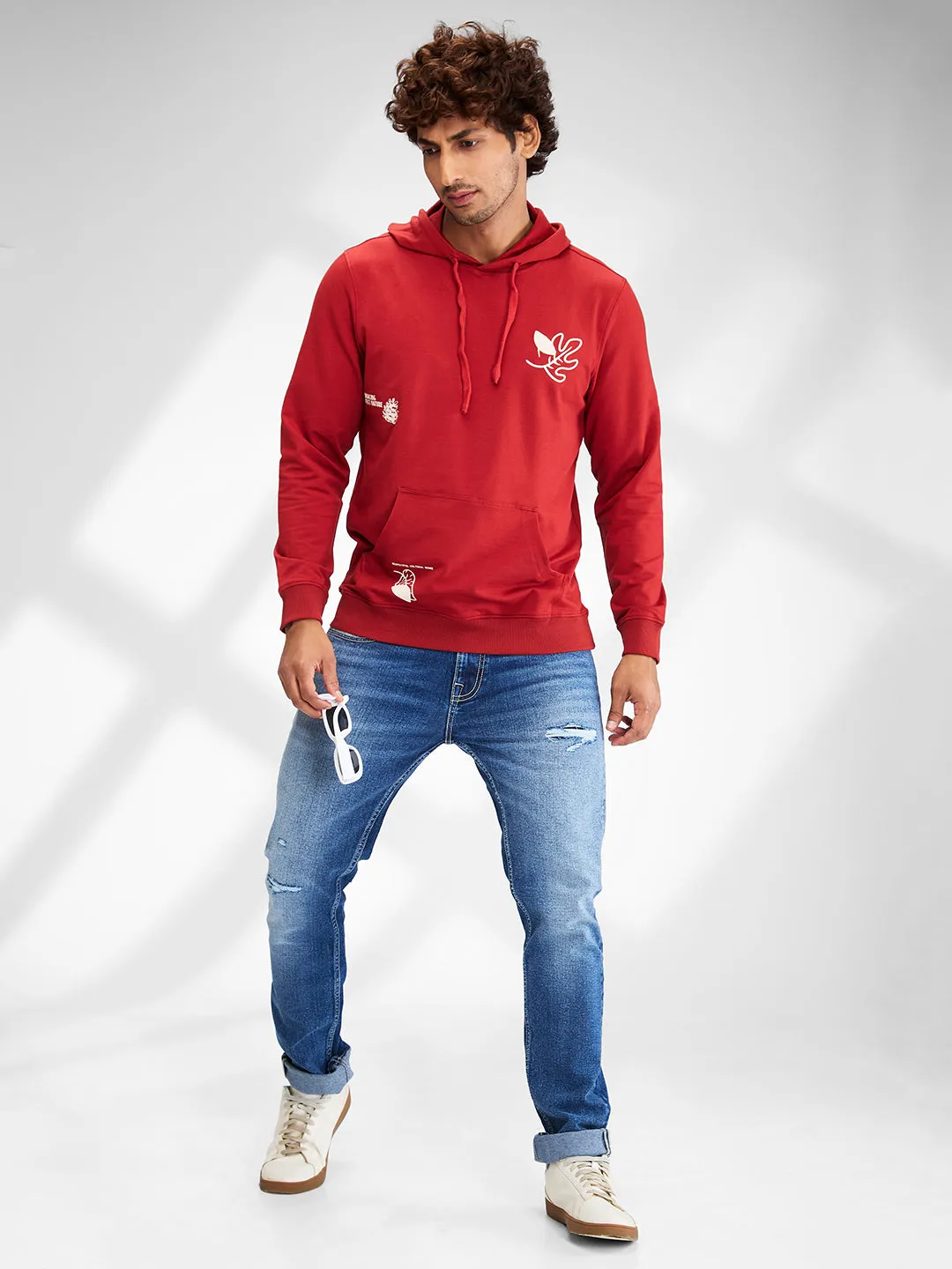 Spykar Men Solid Red Regular Fit Full Sleeves Sweatshirts