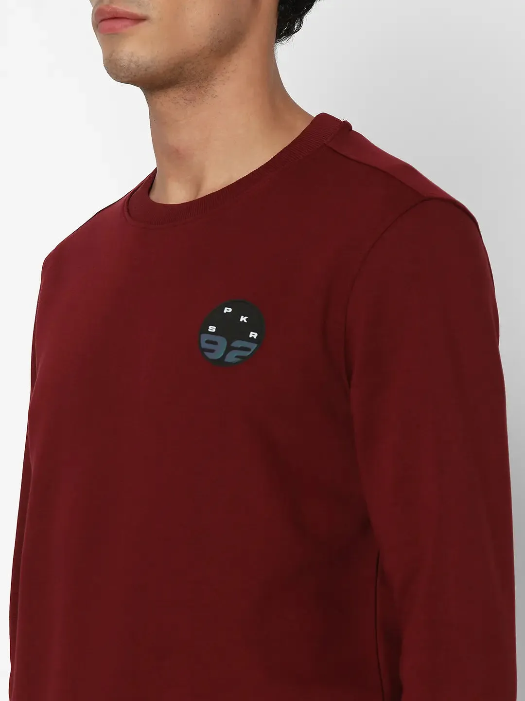 Spykar Men Wine Red Blended Slim Fit Full Sleeve Round Neck Plain Casual Sweatshirt