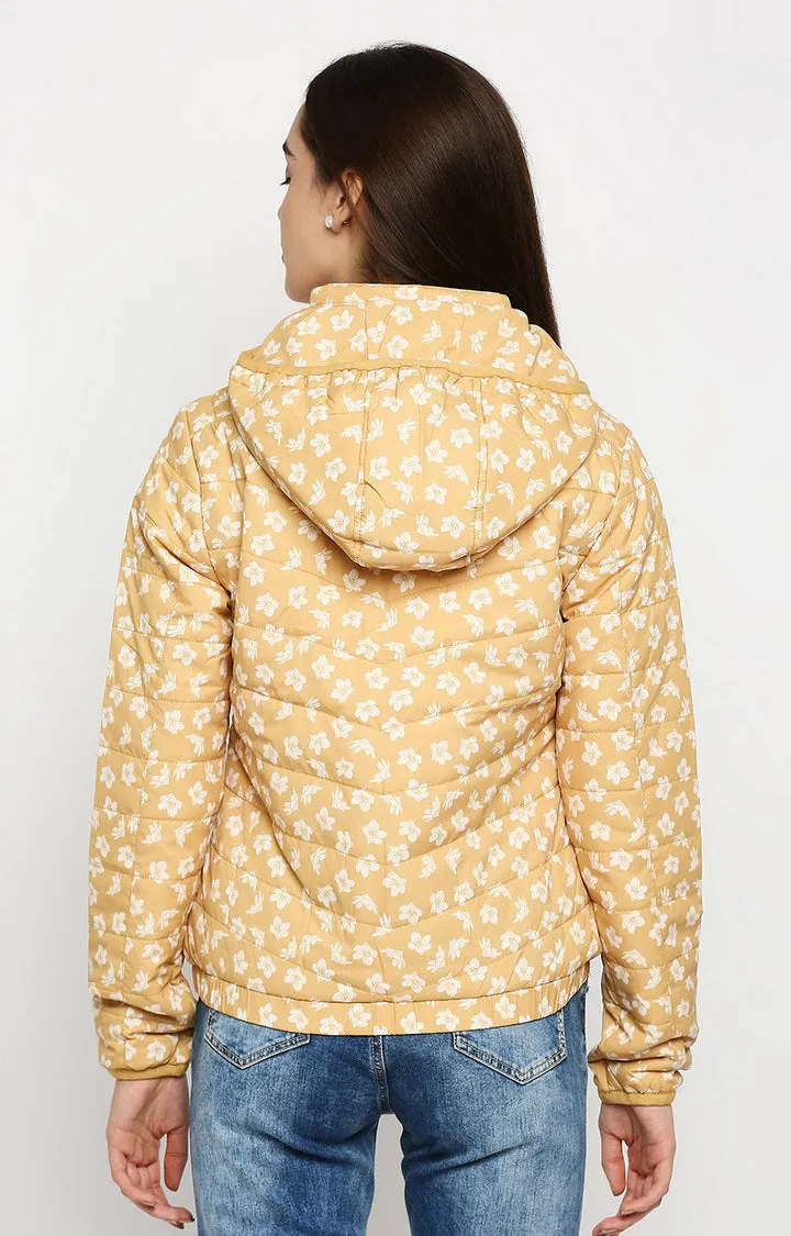 Spykar Women Yellow Cotton Regular Fit Hoodie Jacket