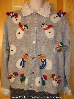 Tacky Holiday Sweater with Furry Collar and 3D Scarves and Pom Pom Hat (f1098)