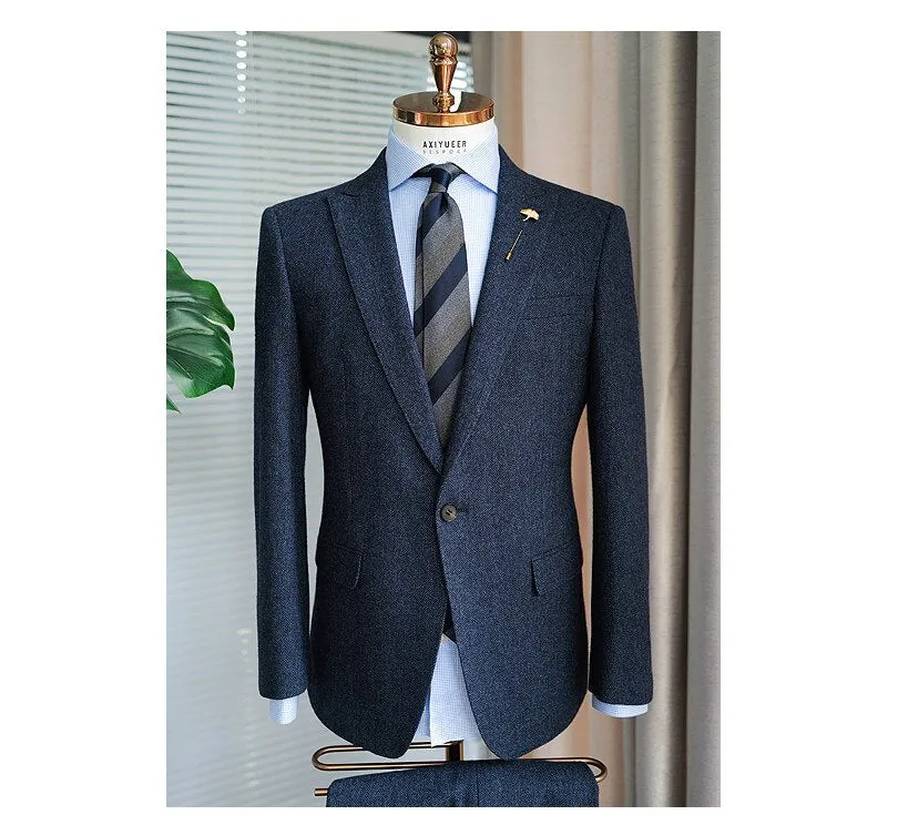 Tailor Shop Wool Herringbone Pattern Suit Men's Three-piece British Retro Tweed Slim Formal Dress Groom Wedding Dress Suit