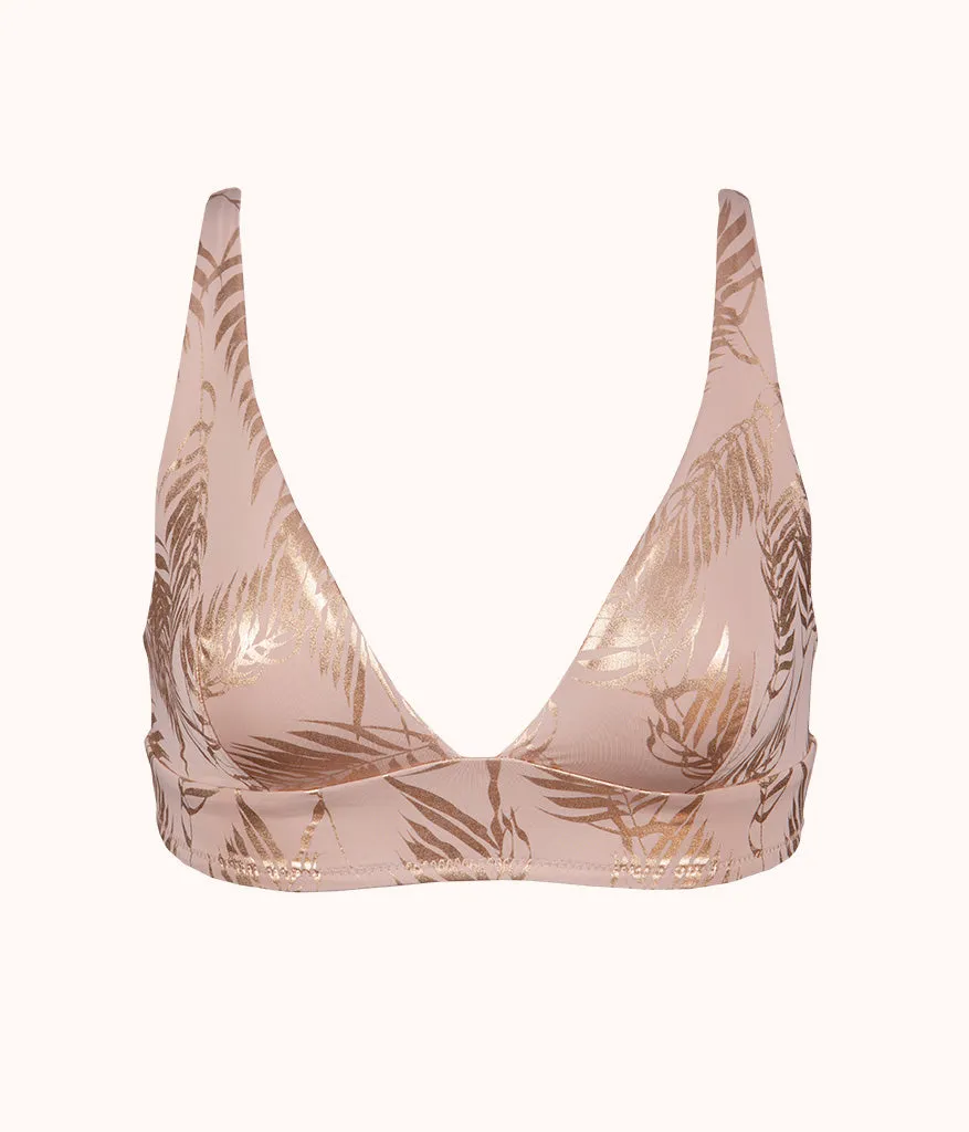 The Metallic Palm Plunge Bralette: Orchid/Metallic Palm Print