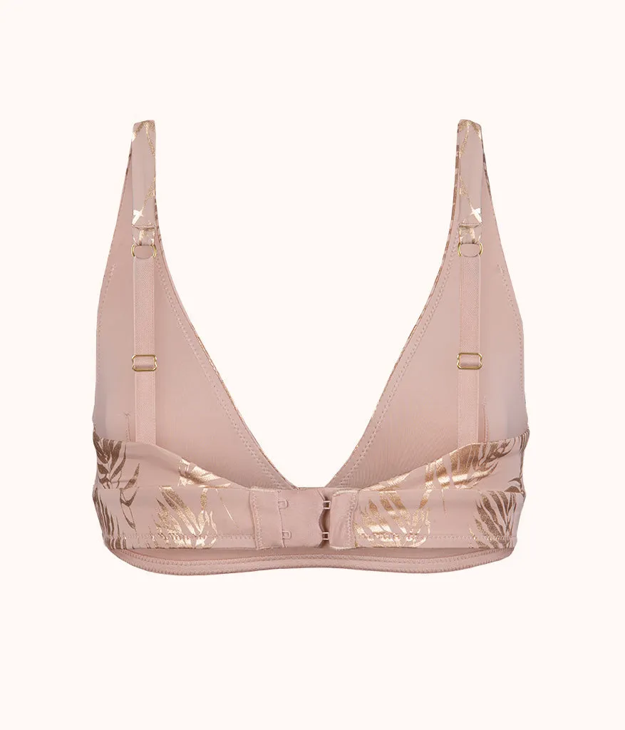 The Metallic Palm Plunge Bralette: Orchid/Metallic Palm Print