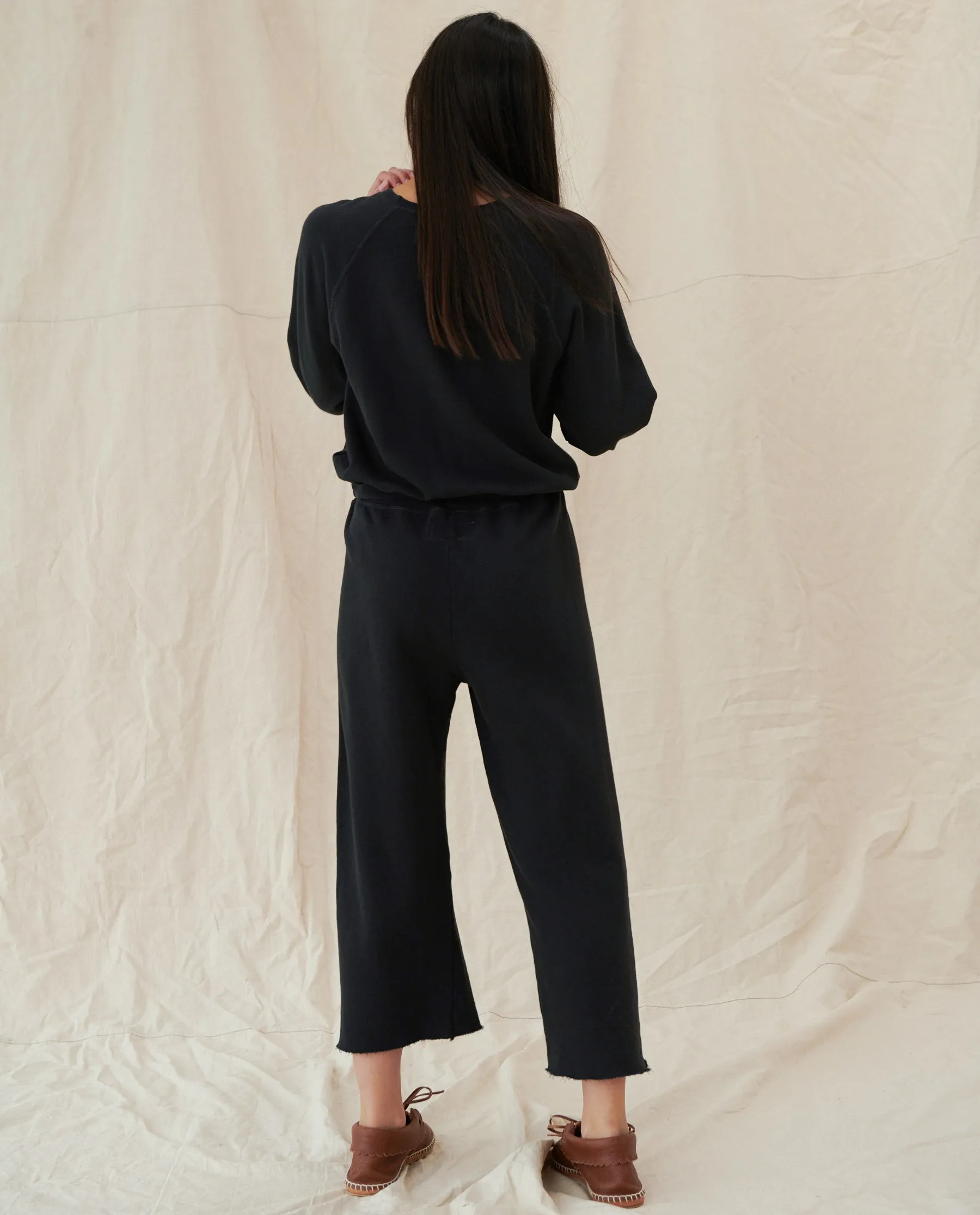 The Wide Leg Cropped Sweatpant. -- Almost Black