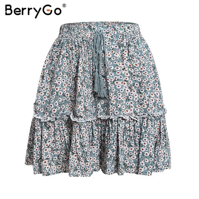 VenusFox High waist polka dot tassel skirts