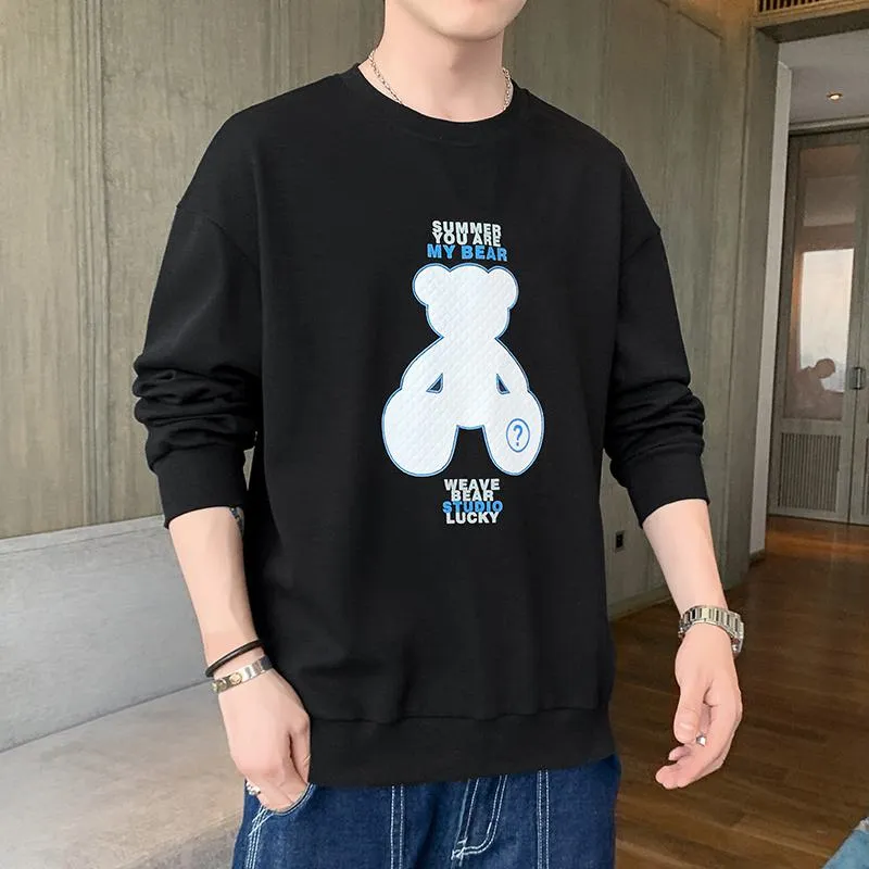 Versatile Loose Fit Casual Trendy Bear Pattern Sweatshirt