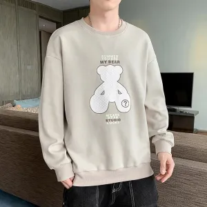 Versatile Loose Fit Casual Trendy Bear Pattern Sweatshirt