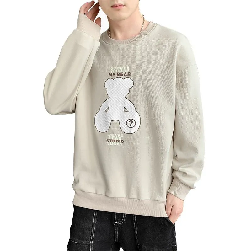 Versatile Loose Fit Casual Trendy Bear Pattern Sweatshirt