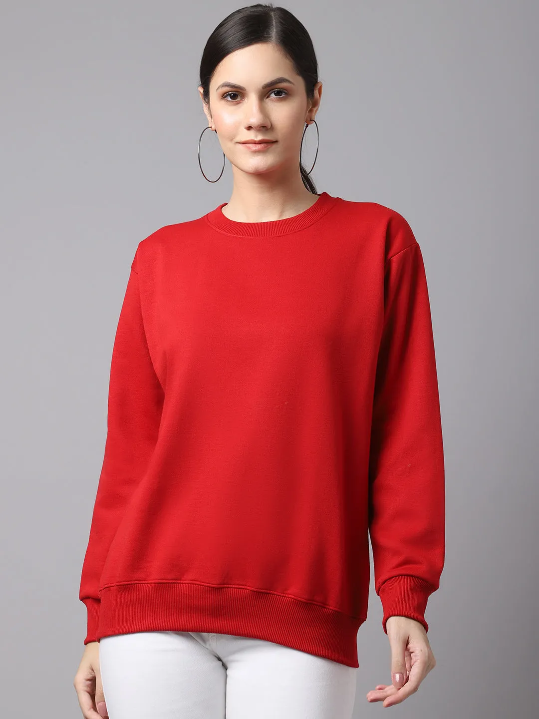 Vimal Jonney Fleece Round Neck Maroon Sweatshirt For Women