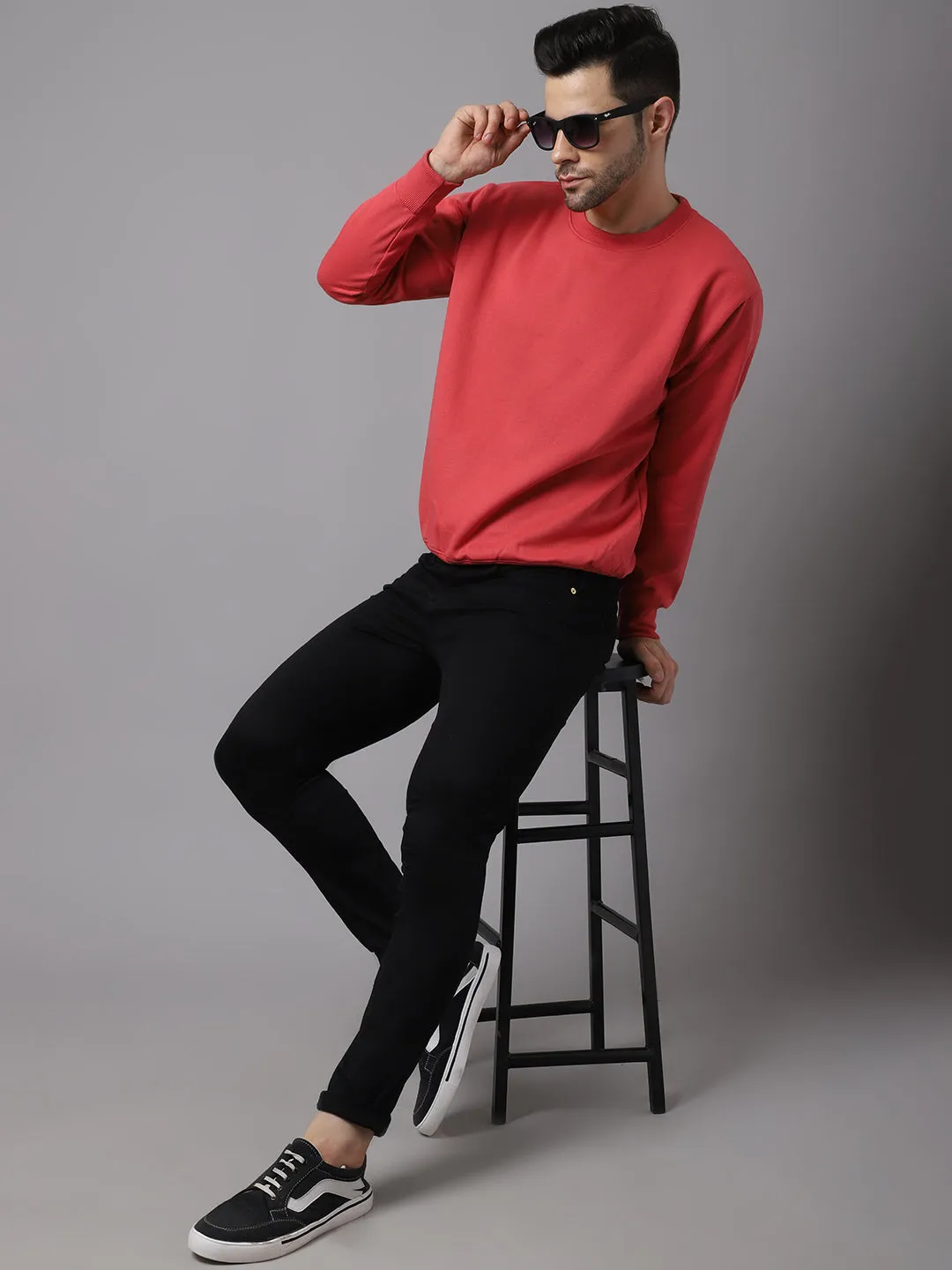 Vimal Jonney Fleece Round Neck Pink Sweatshirt for Men