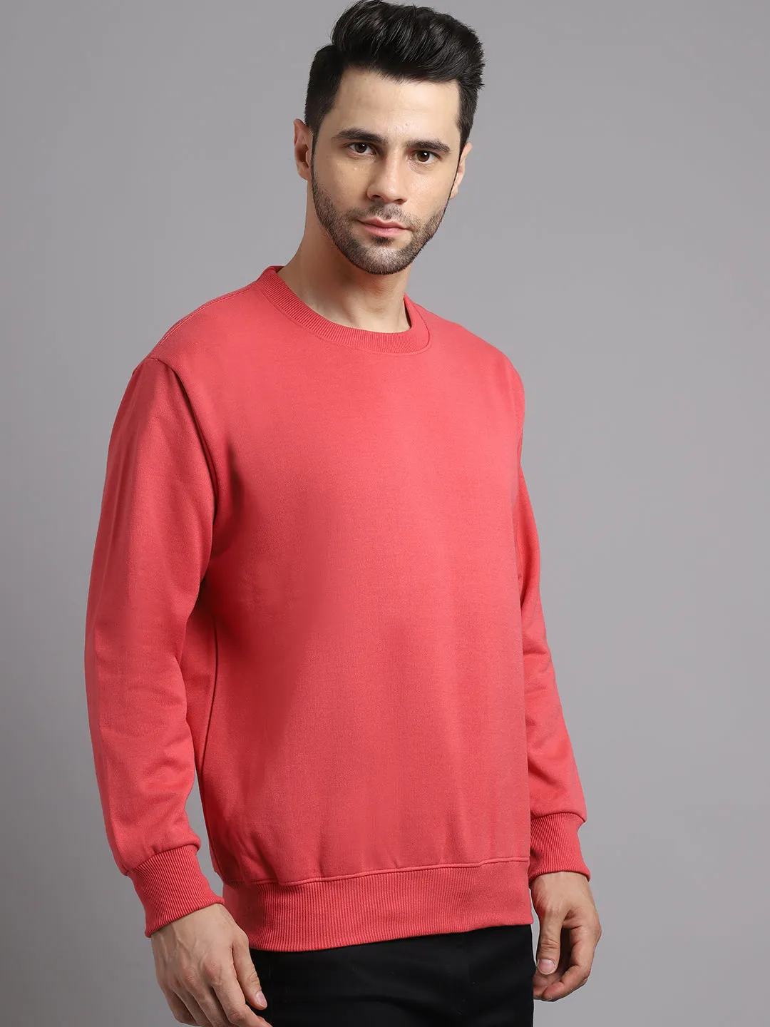 Vimal Jonney Fleece Round Neck Pink Sweatshirt for Men