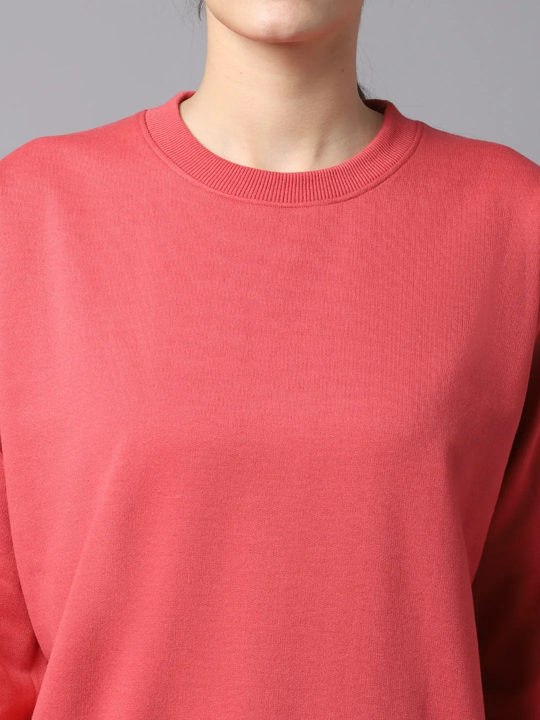 Vimal Jonney Fleece Round Neck Pink Sweatshirt For Women