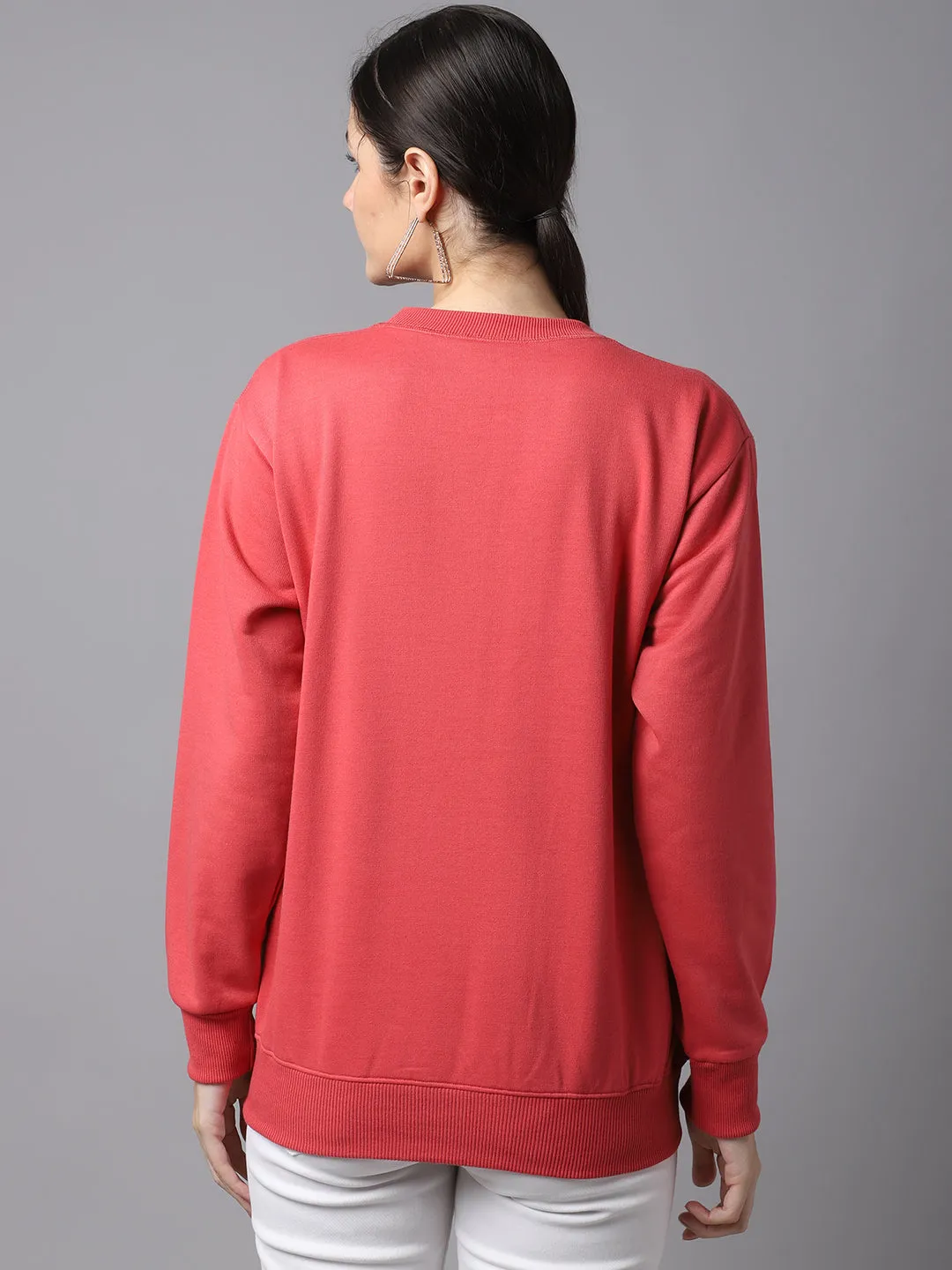 Vimal Jonney Fleece Round Neck Pink Sweatshirt For Women